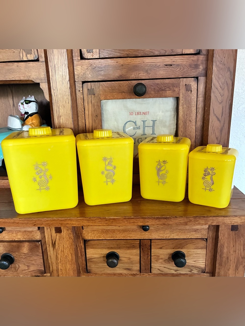 Lustro-Ware Elegante 4pc Yellow Plastic Square Canister Set w/ Lids Atomic MCM